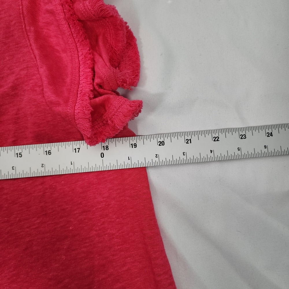 Chicos 100% Linen Ruffle Sleeve V-Neck Top Pink Fringe Hem Size 2 Large Womens - Picture 5 of 6